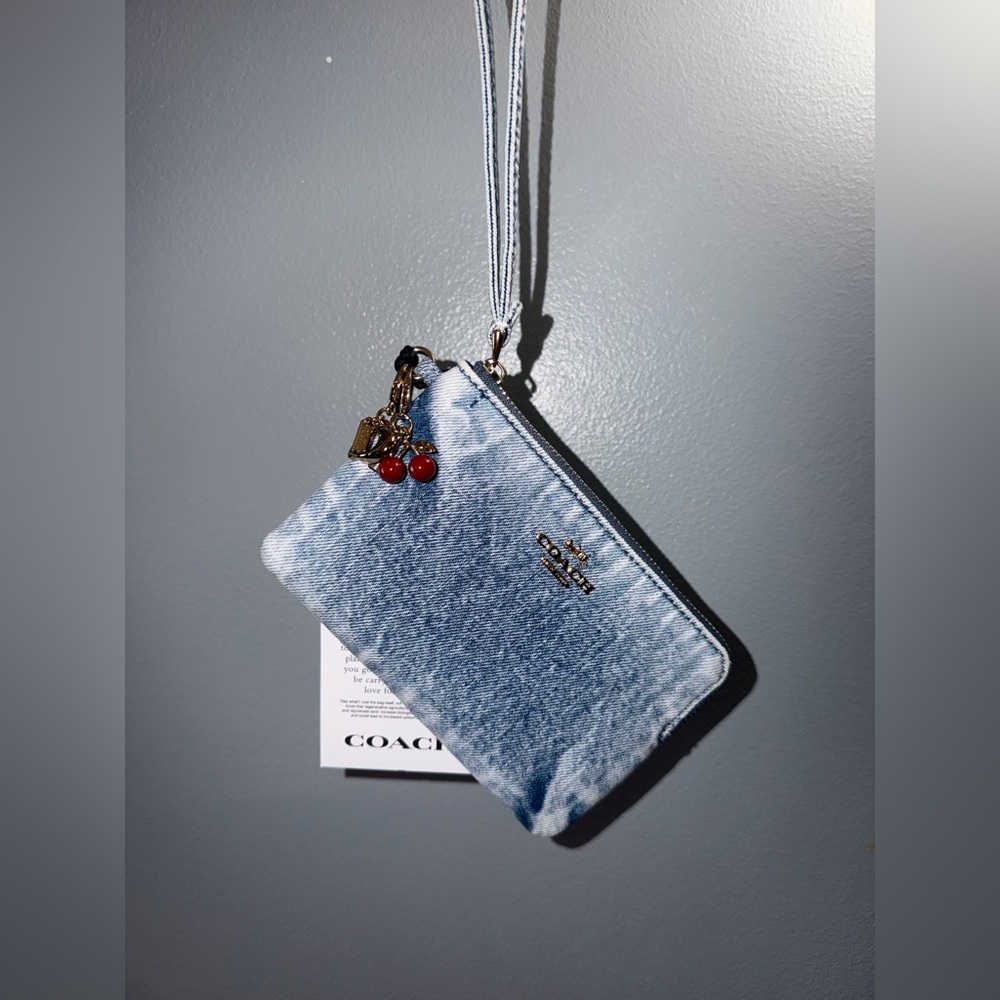Coach Corner Zip Wristlet In Loved Denim With Charms - Picture 8 of 10